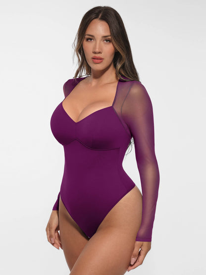 Willluxe Mesh Panel V-Neck Bodysuit