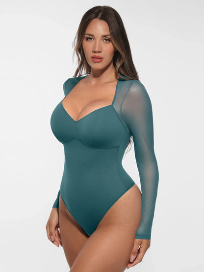 Willluxe Mesh Panel V-Neck Bodysuit