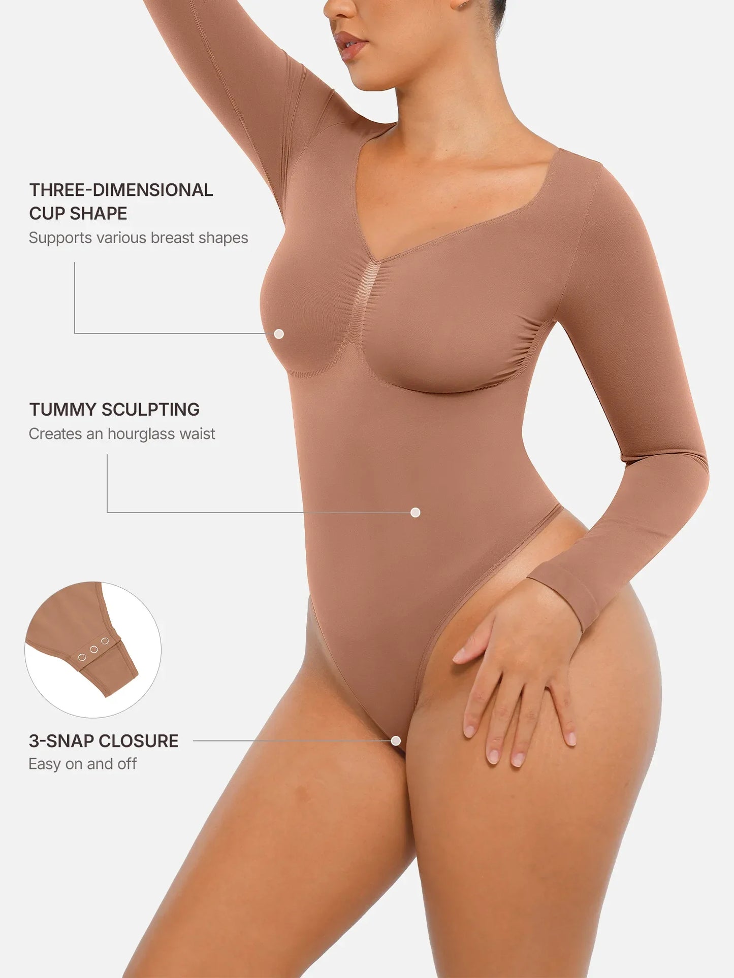 Willluxe Seamless Long Sleeve Tummy Control Thong Bodysuit