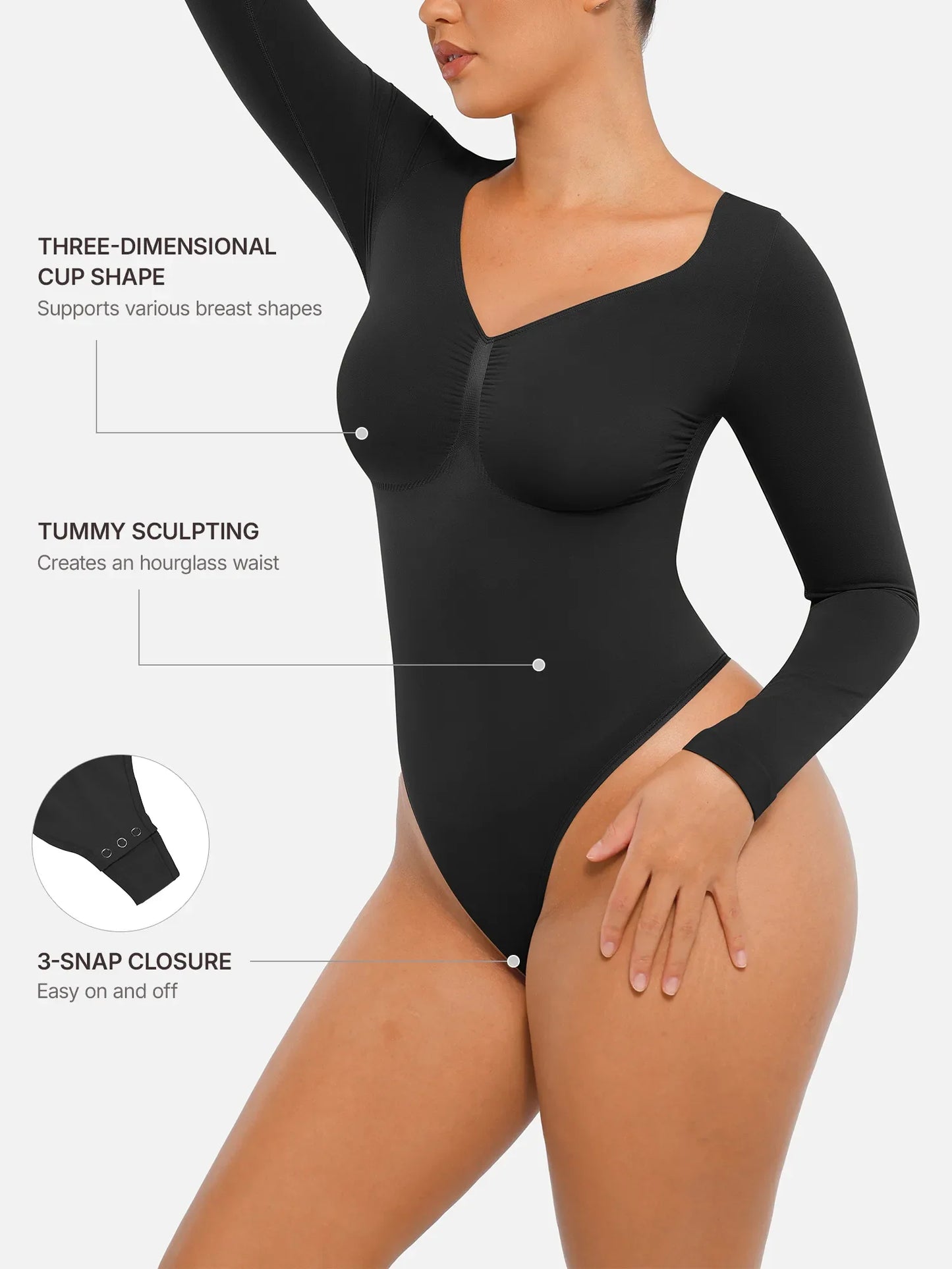 Willluxe Seamless Long Sleeve Tummy Control Thong Bodysuit