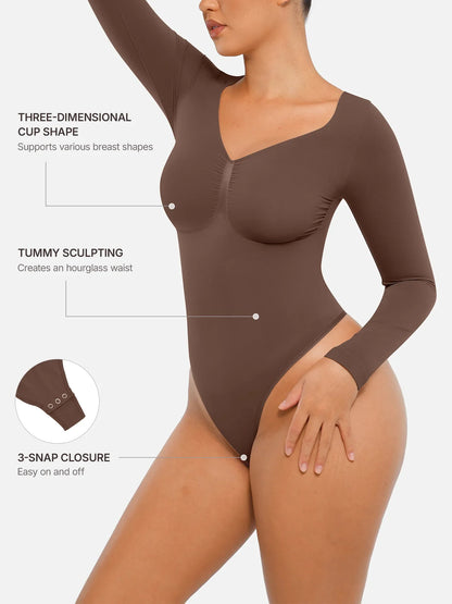 Willluxe Seamless Long Sleeve Tummy Control Thong Bodysuit