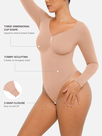 Willluxe Seamless Long Sleeve Tummy Control Thong Bodysuit