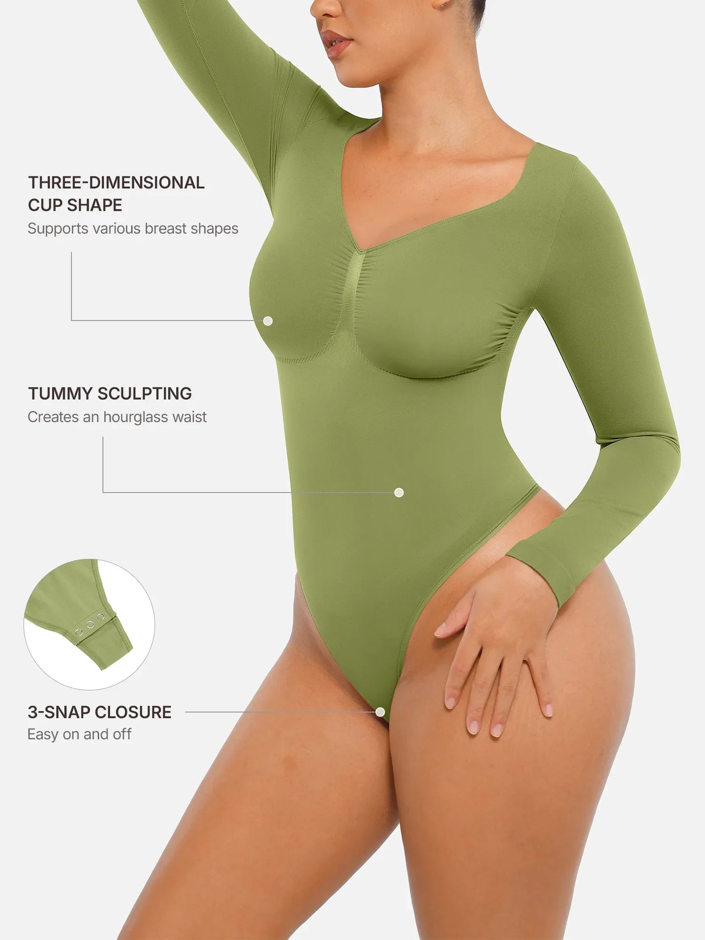Willluxe Seamless Long Sleeve Tummy Control Thong Bodysuit