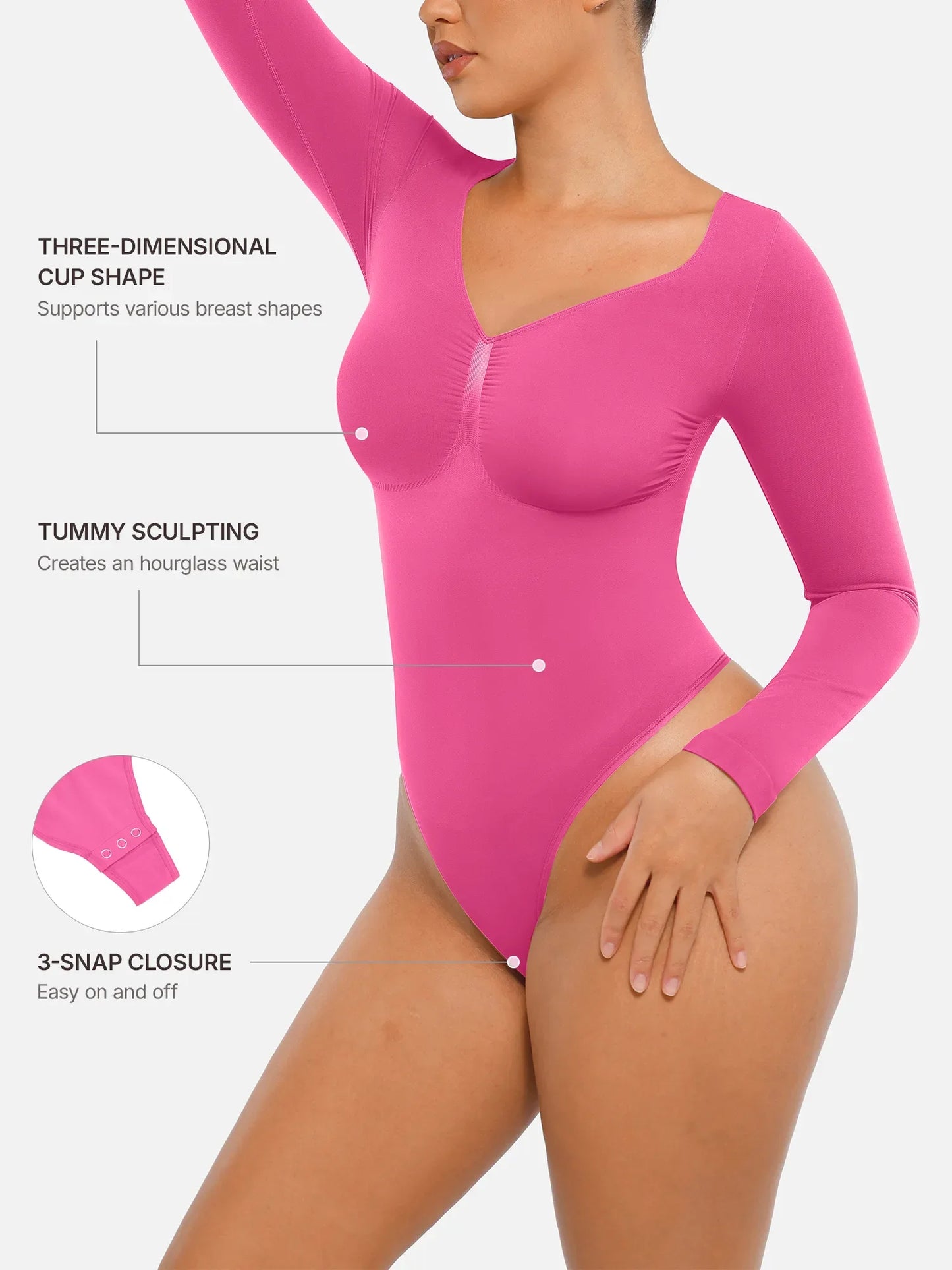 Willluxe Seamless Long Sleeve Tummy Control Thong Bodysuit