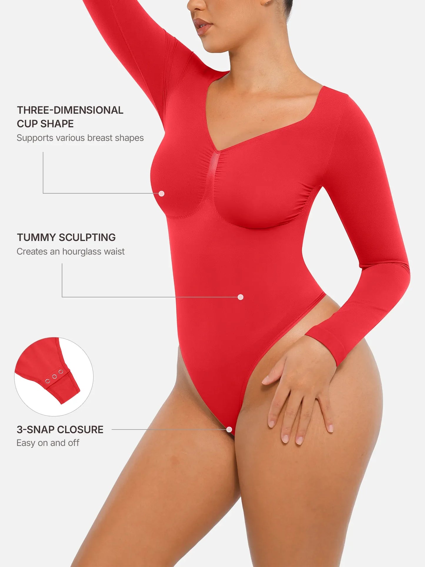 Willluxe Seamless Long Sleeve Tummy Control Thong Bodysuit