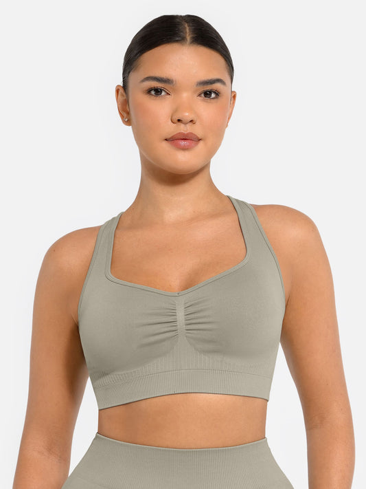Willluxe Seamless Racerback Sports Bra with Removable Pads and Support Fit