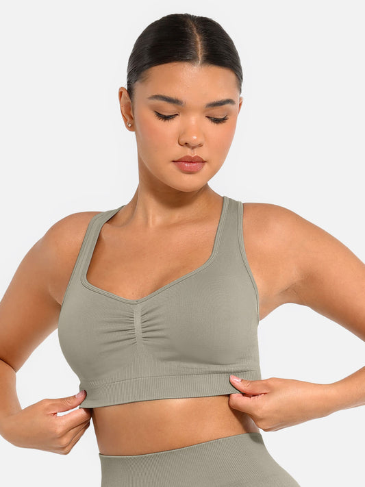 Willluxe Seamless Racerback Sports Bra with Removable Pads and Support Fit