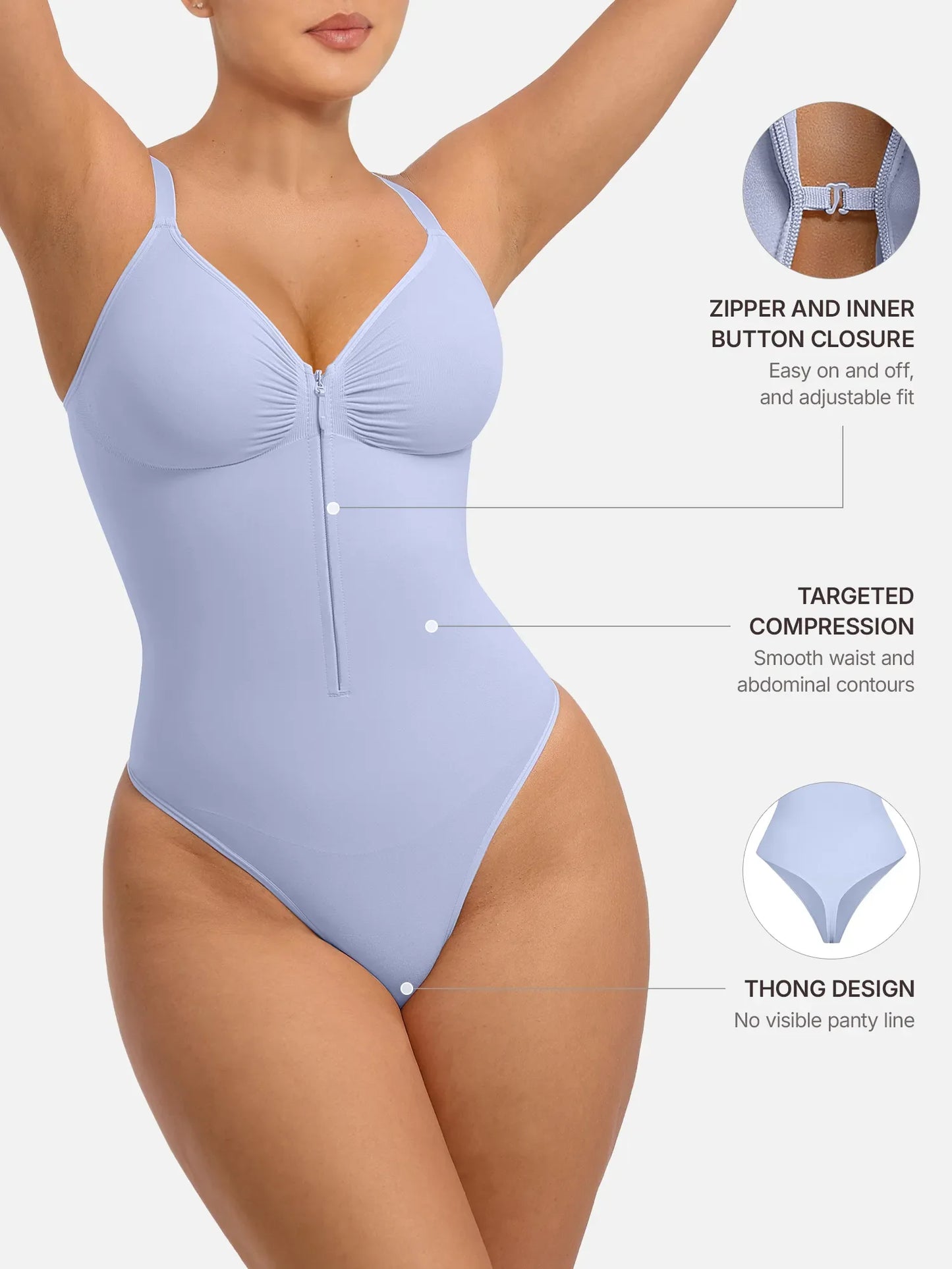 Willluxe Seamless Tummy Control Zipper Sculpt and Support Bodysuit
