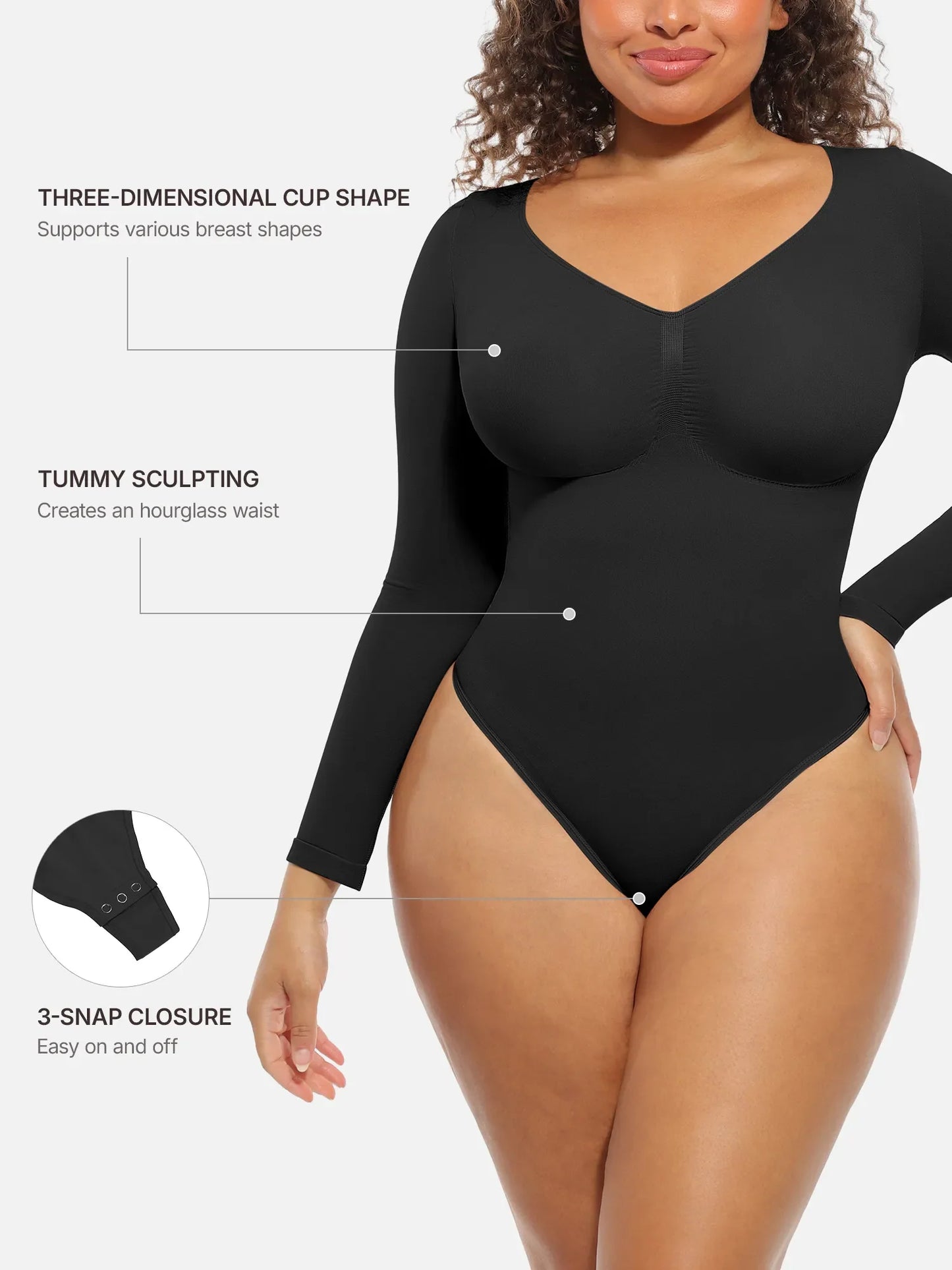 Willluxe Seamless Supportive Long Sleeve Tummy Control Bodysuit