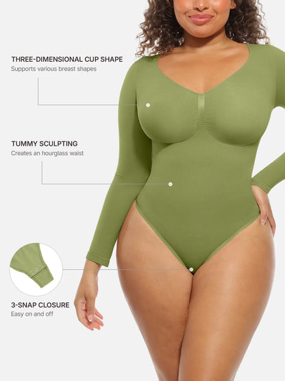 Willluxe Seamless Supportive Long Sleeve Tummy Control Bodysuit