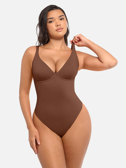 Willluxe Deep V Neck Tummy Control Shapewear Bodysuit