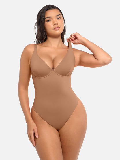 Willluxe Deep V Neck Tummy Control Shapewear Bodysuit
