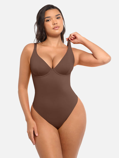 Willluxe Deep V Neck Tummy Control Shapewear Bodysuit