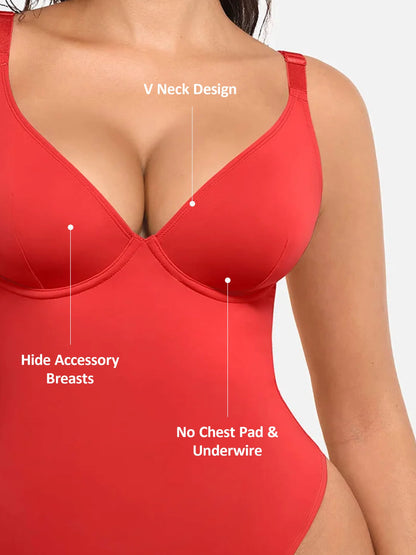 Willluxe Deep V Neck Tummy Control Shapewear Bodysuit