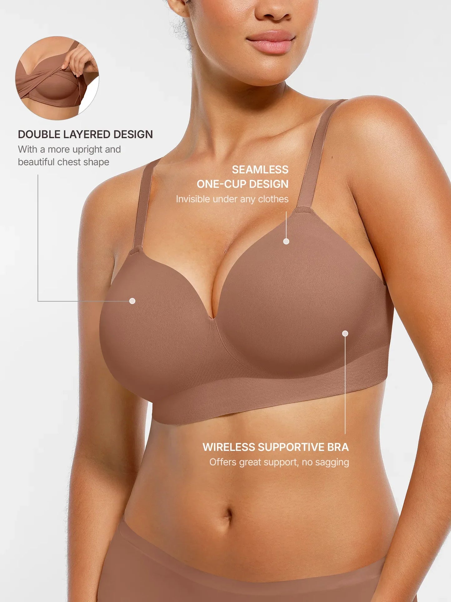 Willluxe Wireless Seamless Push-Up V-neck Bra