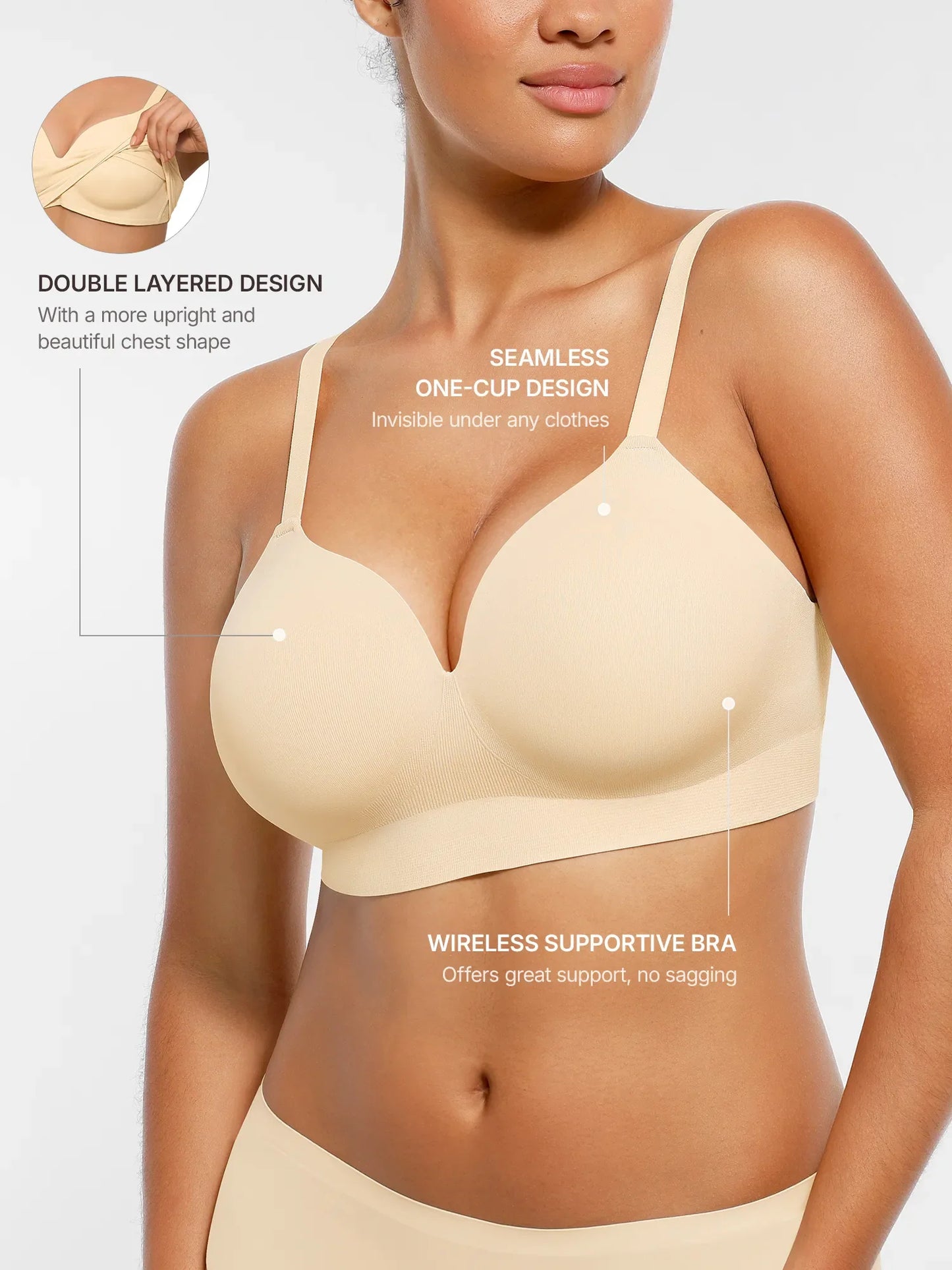 Willluxe Wireless Seamless Push-Up V-neck Bra