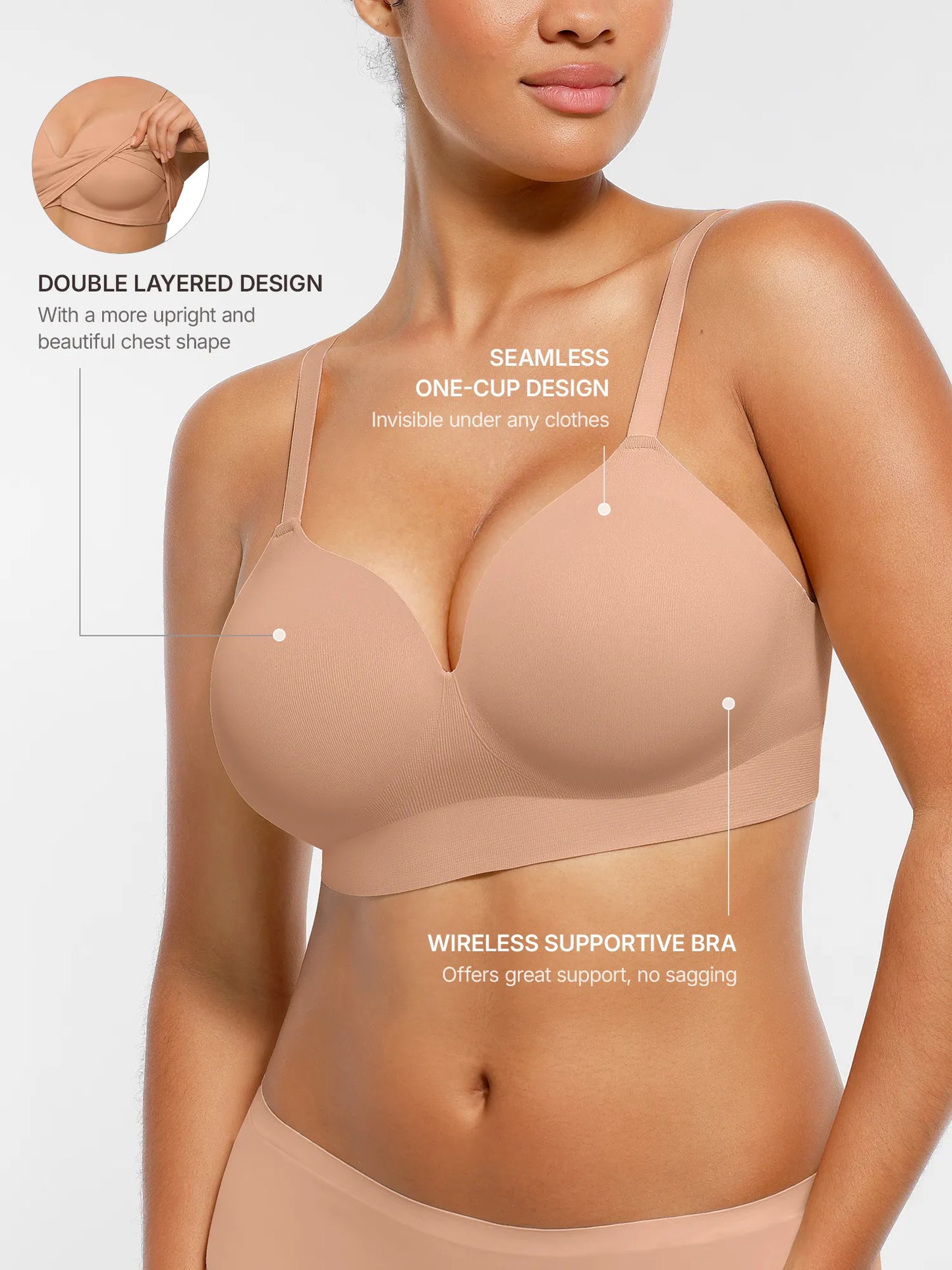 Willluxe Wireless Seamless Push-Up V-neck Bra