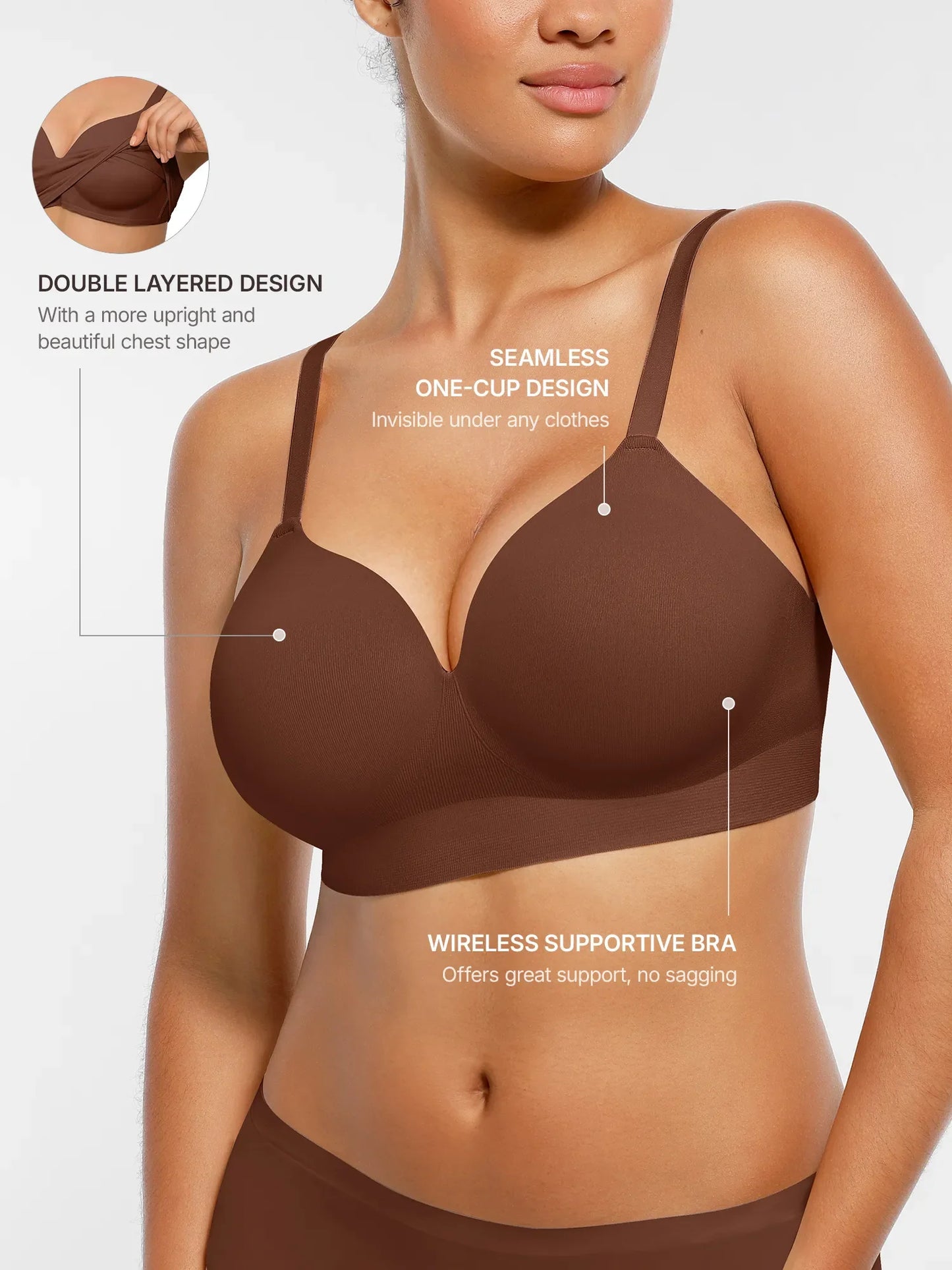 Willluxe Wireless Seamless Push-Up V-neck Bra
