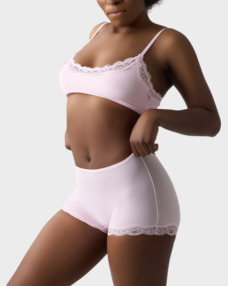 Lace Trim Wirefree Bralette & Panty Set