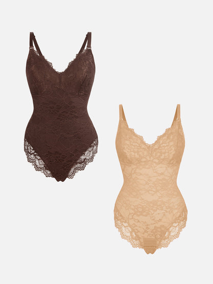Willluxe 2-Pack Lace V Neck Full Bodysuit Bundle