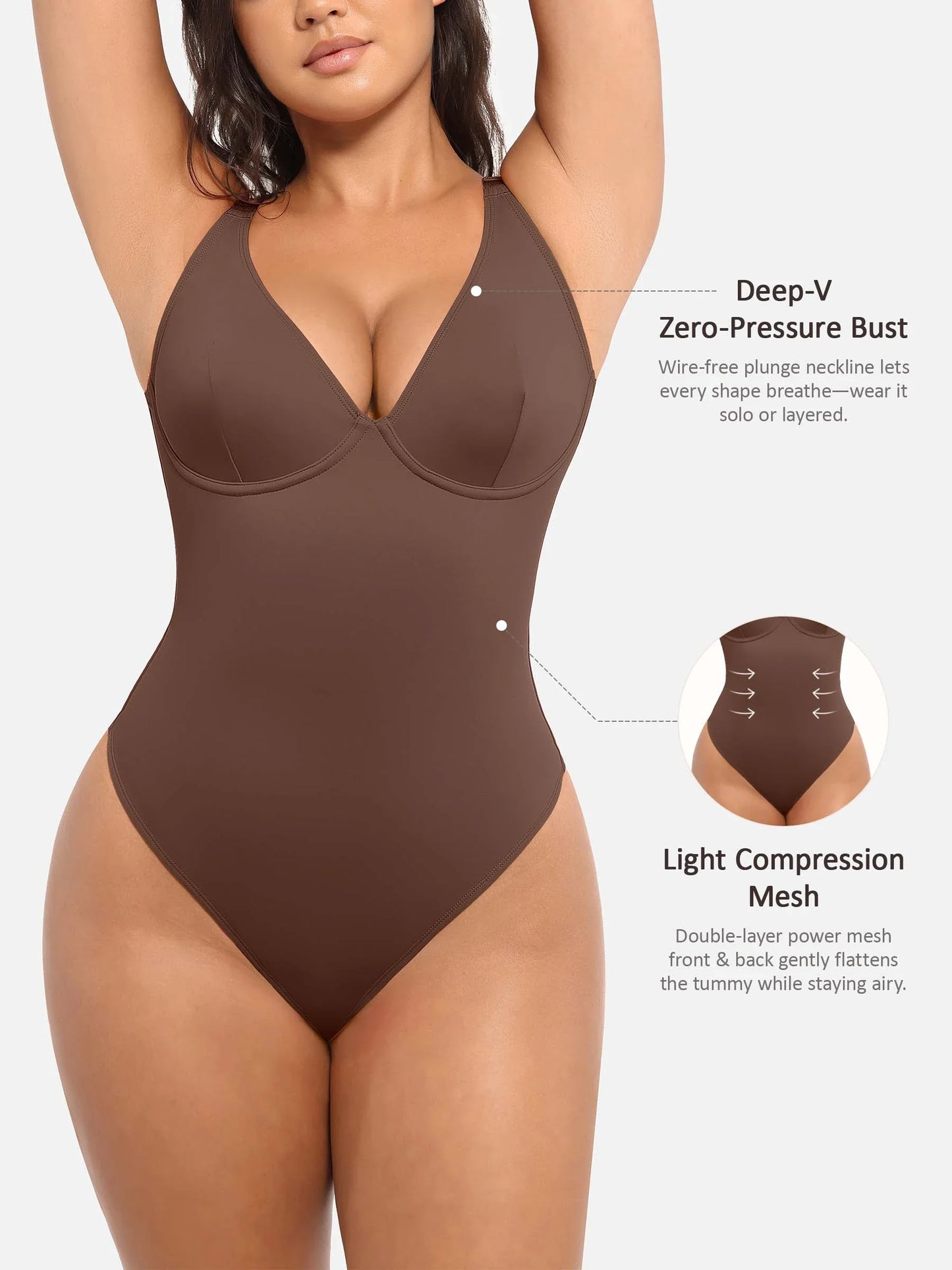 Willluxe Deep V Neck Tummy Control Shapewear Bodysuit