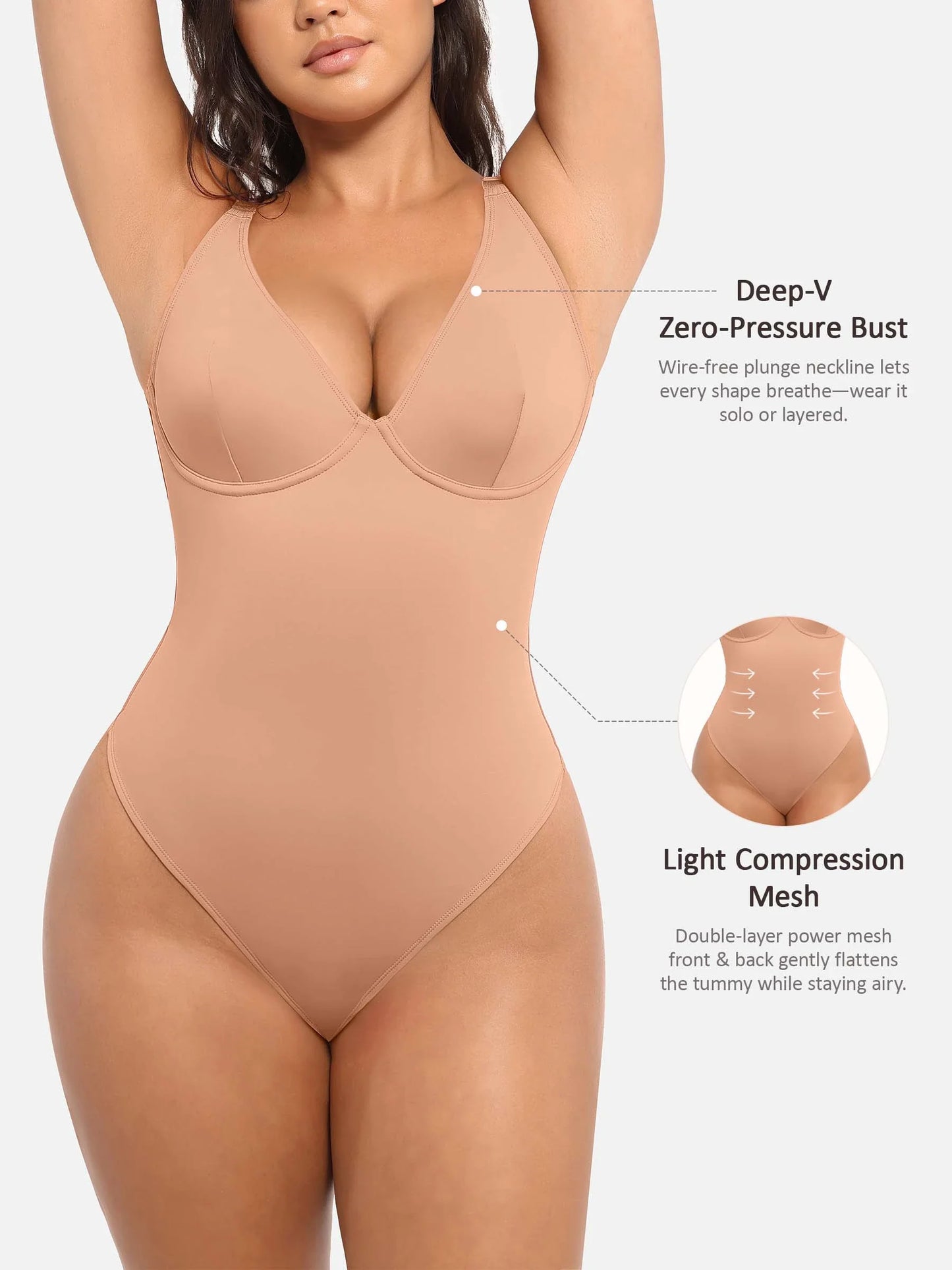 Willluxe Deep V Neck Tummy Control Shapewear Bodysuit