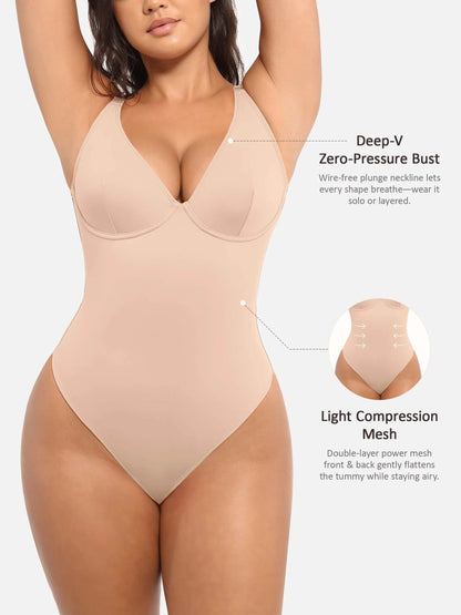 Willluxe Deep V Neck Tummy Control Shapewear Bodysuit