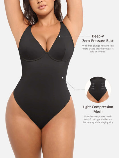 Willluxe Deep V Neck Tummy Control Shapewear Bodysuit