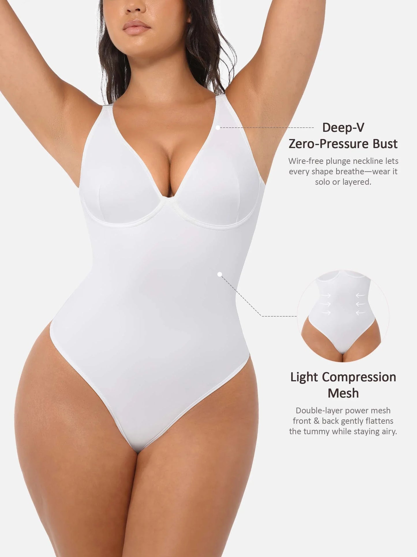 Willluxe Deep V Neck Tummy Control Shapewear Bodysuit