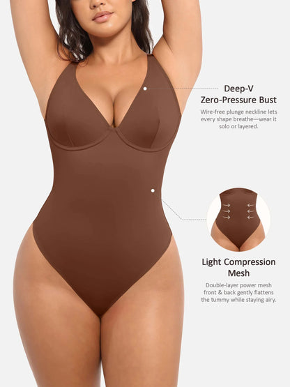 Willluxe Deep V Neck Tummy Control Shapewear Bodysuit