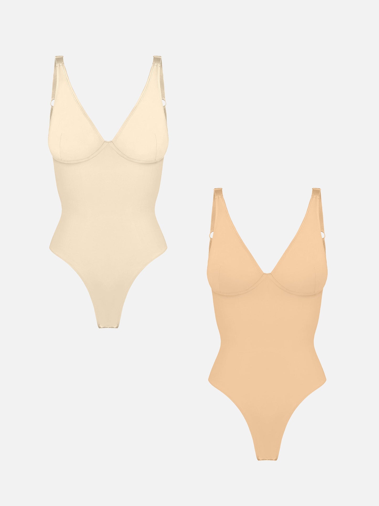 Willluxe 2-Pack Deep V Neck Tummy Control Shapewear Bodysuit Bundle
