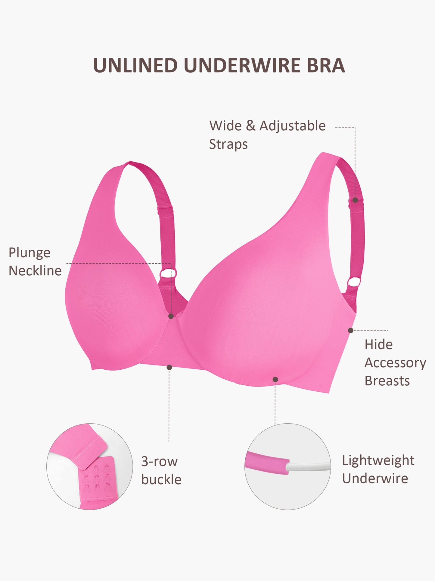 Willluxe Underwire Adjustable Deep V-neck Bra