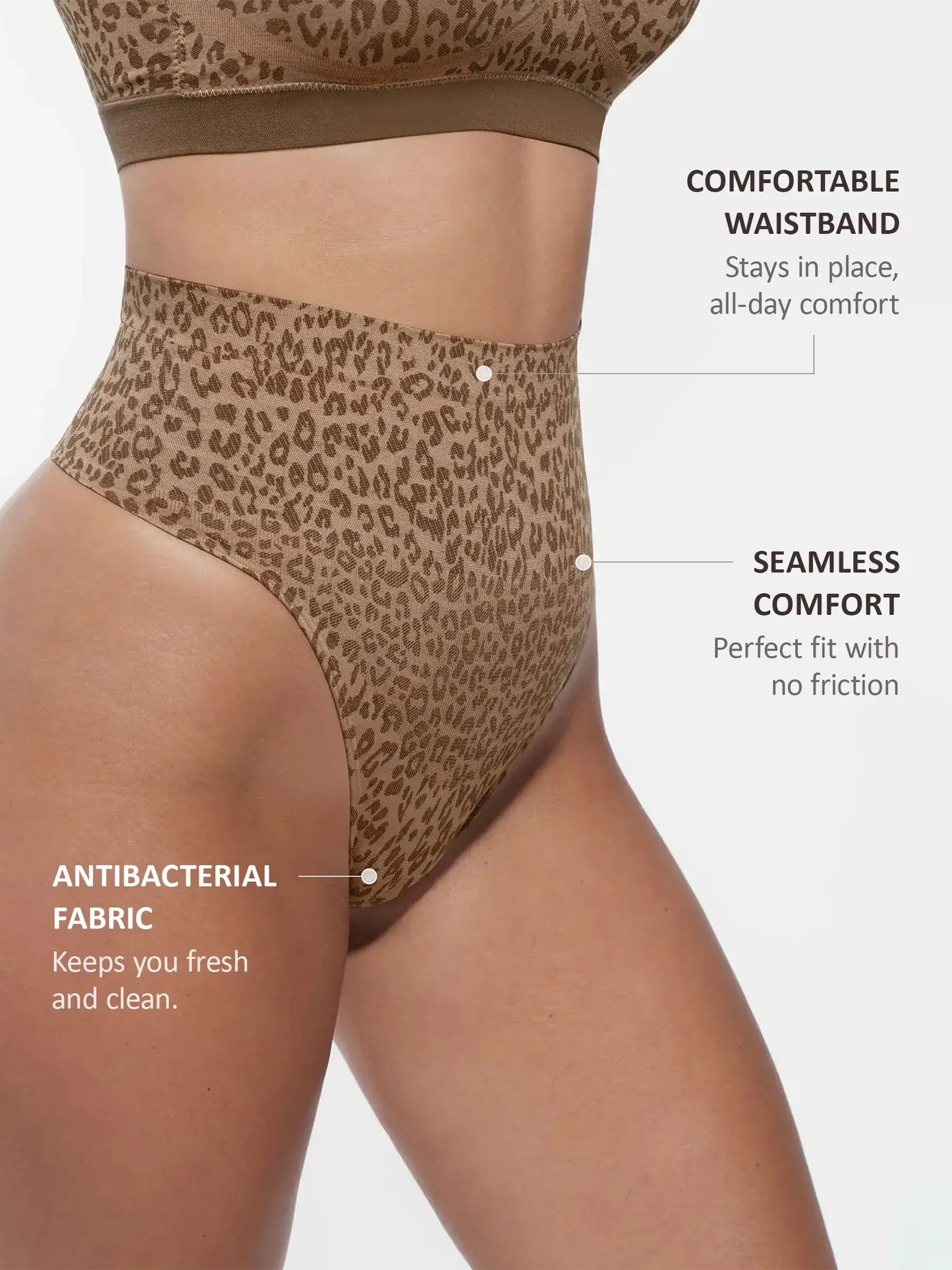 Willluxe Mid-Waisted Thong Tummy Control Leopard Panties