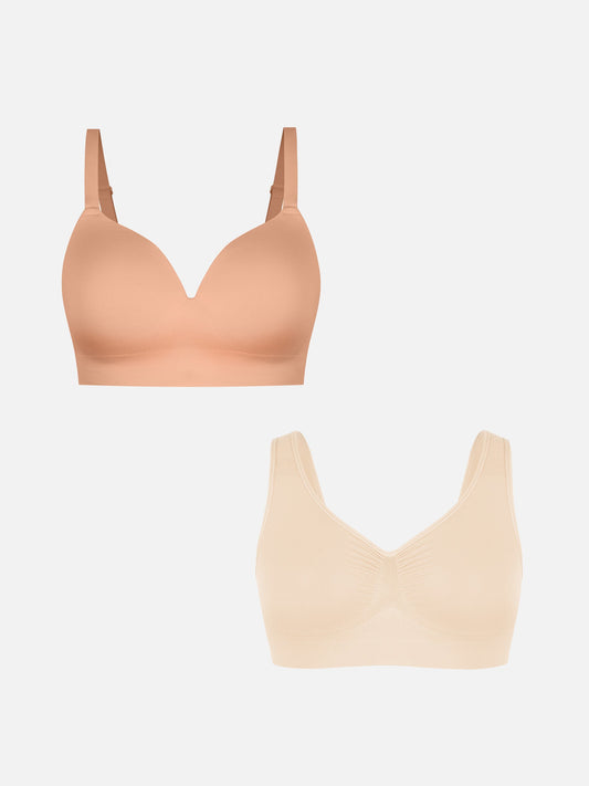 Willluxe Wire-Free Wide Straps Bra + Push-Up Seamless Bra