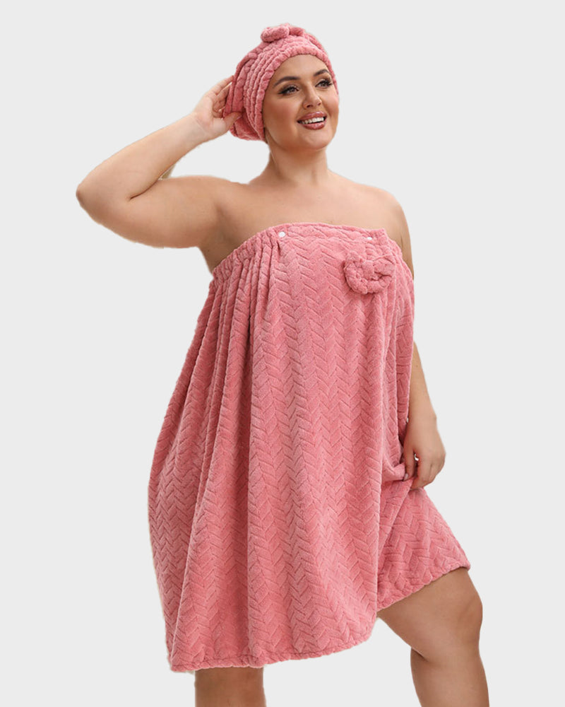 Plus Size Adjustable Bath Skirt & Quick-Dry Cap Set
