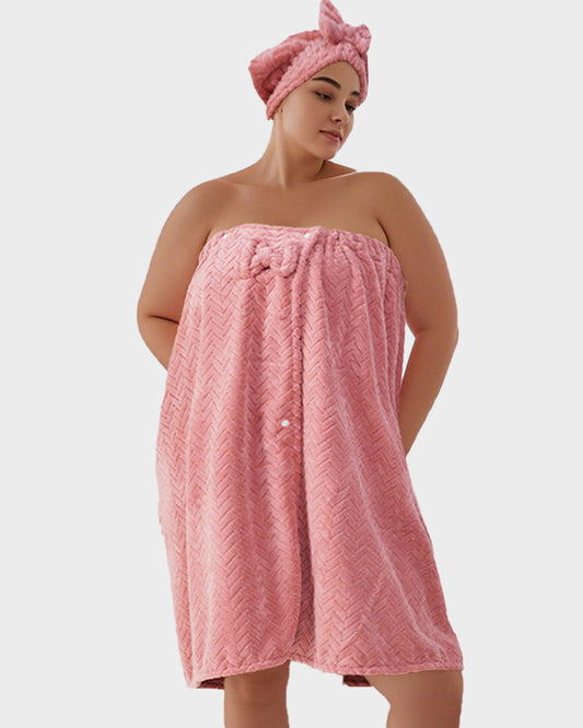Plus Size Adjustable Bath Skirt & Quick-Dry Cap Set