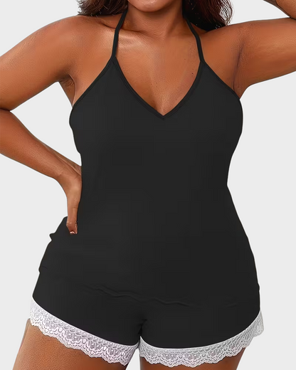 Sexy Lace Patchwork Home Pajama Set