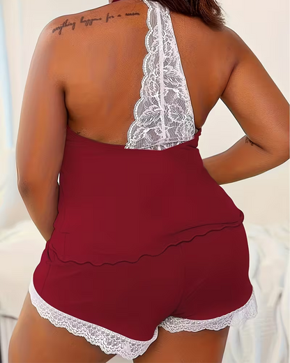 Sexy Lace Patchwork Home Pajama Set