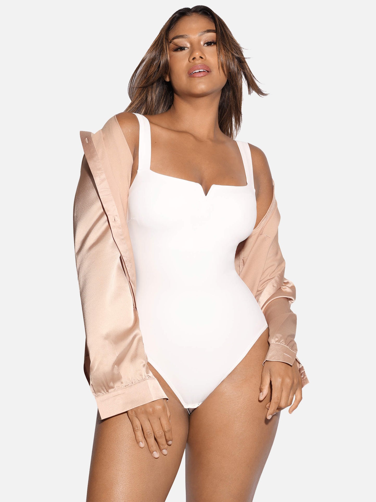Willluxe Square Collar Elastic Outerwear Shape Bodysuit