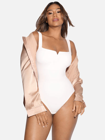 Willluxe Square Collar Elastic Outerwear Shape Bodysuit