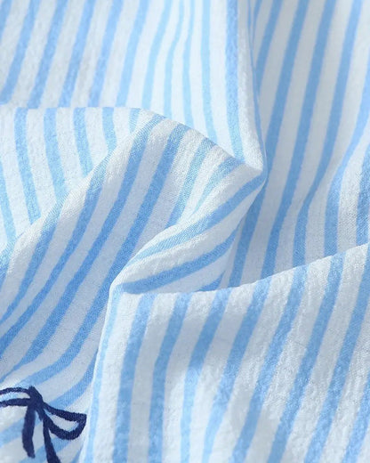 Striped Bow Print Long Sleeve Pajama Set