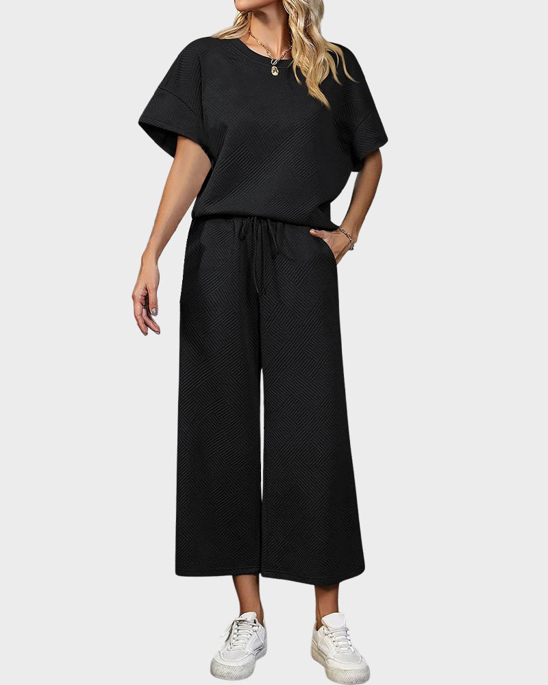 Textured Knit Two-Piece Lounge Set with Drawstring Waist