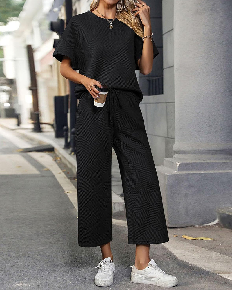 Textured Knit Two-Piece Lounge Set with Drawstring Waist