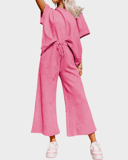 Textured Knit Two-Piece Lounge Set with Drawstring Waist