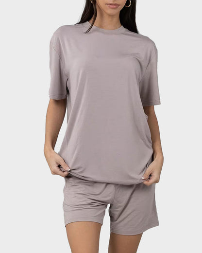 Ultra-Soft Oversized Lounge Tee & Shorts Set with Pockets