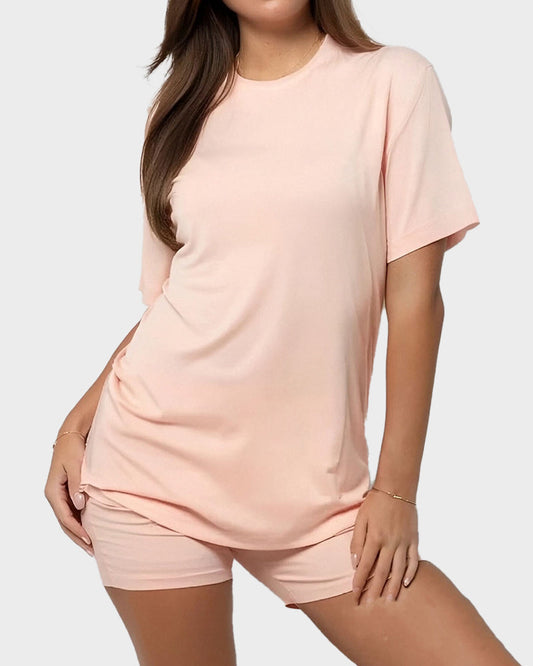 Ultra-Soft Oversized Lounge Tee & Shorts Set with Pockets