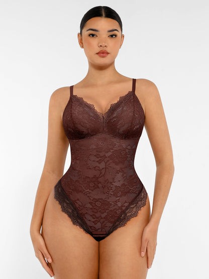 Willluxe Lace V Neck Full Thong Bodysuit