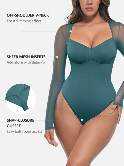 Willluxe Mesh Panel V-Neck Bodysuit