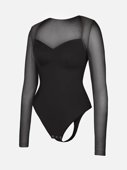 Willluxe Mesh Panel V-Neck Bodysuit