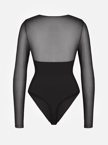 Willluxe Mesh Panel V-Neck Bodysuit